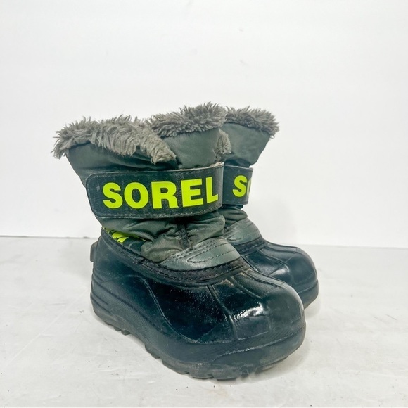 Sorel Snow Commander Snow Boots Winter Boys Toddler Black Green - Picture 1 of 4